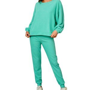Fawn Fantastic Women`s Long Sleeve Fleece Sweater Jogger 2 PC Sets, Mint, Small